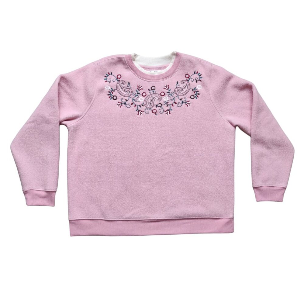 Vintage Tradition Pink Paisley and Floral Pullover Sweater Fleece Large